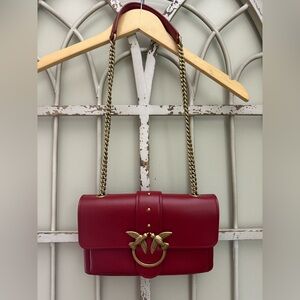 Pinko Love Red Leather Chain Shoulder Bag